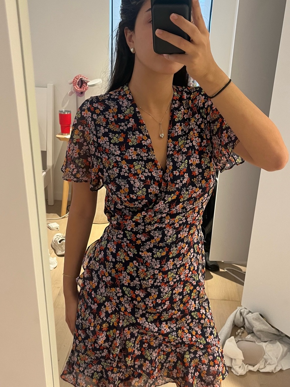 Banana Republic Black Floral Mini Dress with Multicolor Blossoms